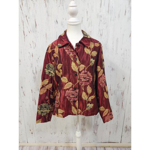 Vtg Coldwater Creek Floral Jacket Womens Small Brocade Tapestry Blazer Roses - Picture 4 of 16